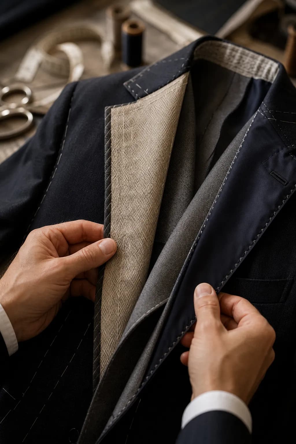 کنترل دستی جزئیات دوخت و ساختار کت فیمن